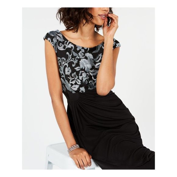 CONNECTED APPAREL Womens Black Gown Round Maxi Faux Wrap Dress Petites 4P - Picture 3 of 4